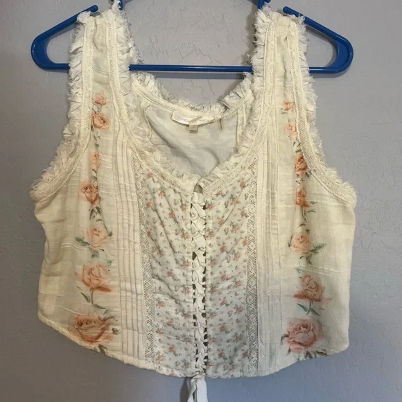 LoveShackFancy Corvelle Lace-Up Floral Bustier Top - Picture 2 of 4